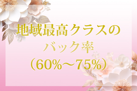 地域最高クラスのバック率(60%~75%)